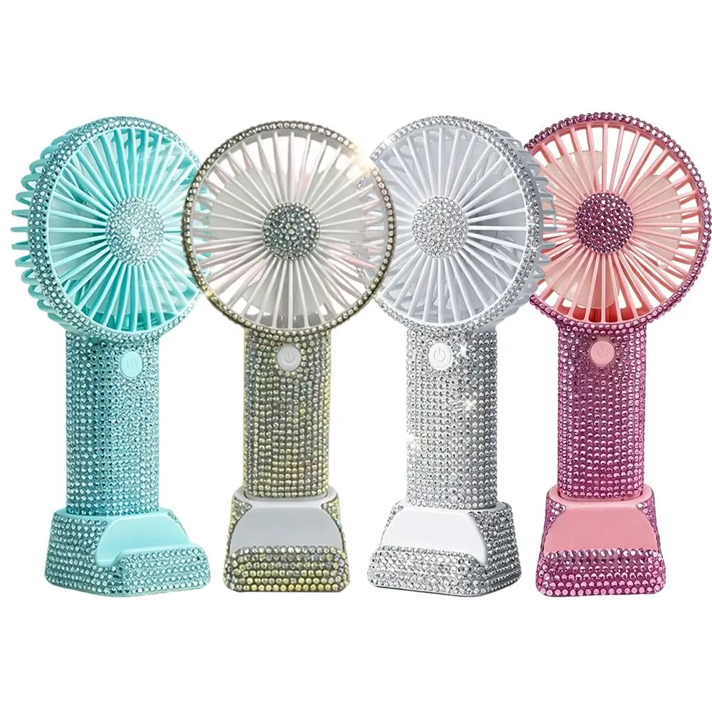Handheld Inaly Rhinestones Draagbare Zomerventilator USB Oplaadbare Mini Koeler Bureau Roze Persoonlijk_voghion.com