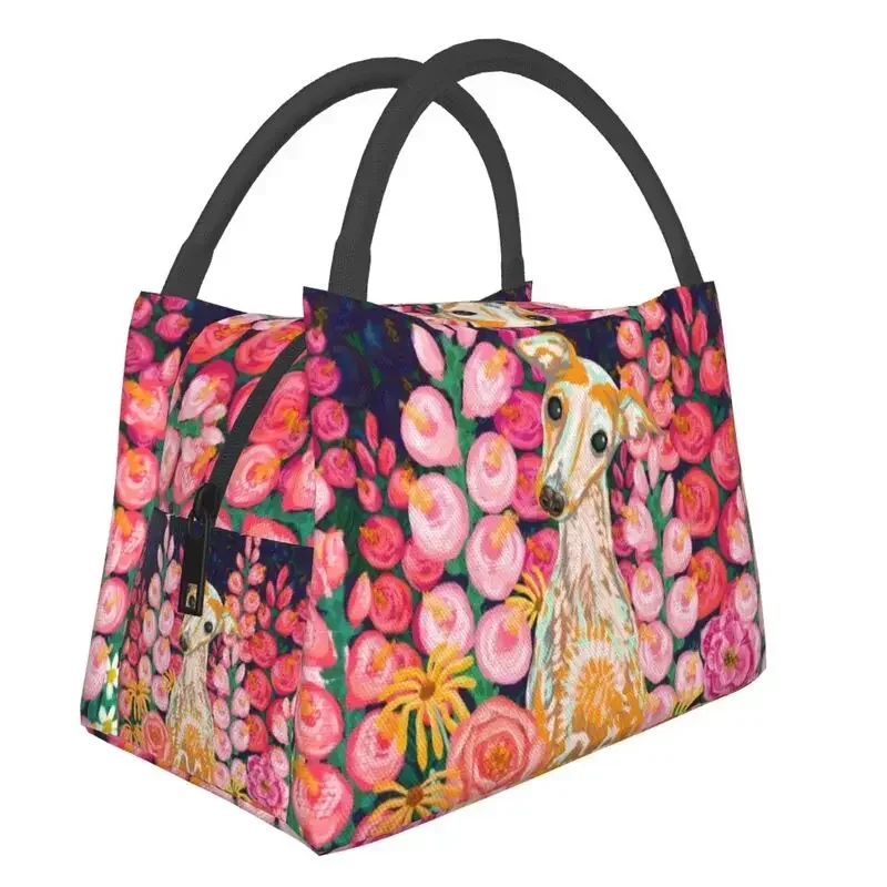 맞춤형 수염 콜리 강아지 꽃 골드 화환 점심 가방, 남성 여성 따뜻한 쿨러, 사무실 여행용 절연 도시락 상자 