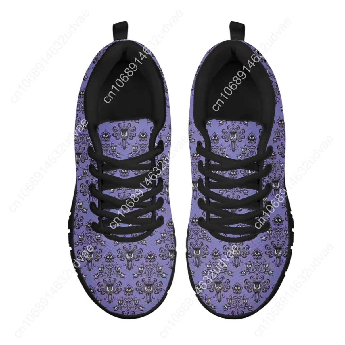 2023 Casual Shoes For Women Purple Haunted Mansion Print Running Jogging Lace Up Workout Ladies Sneakers Flats Shoes