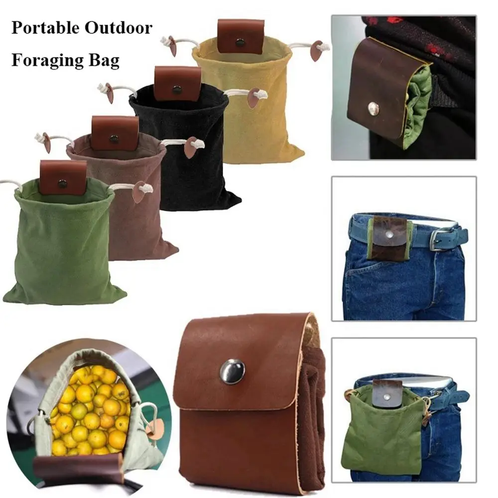 

Portable Outdoor Foraging Bag Fruit Picking Pouch Collapsible Berry Puch Storage Leather Bushcraft Canvas Bag Hiking Camping