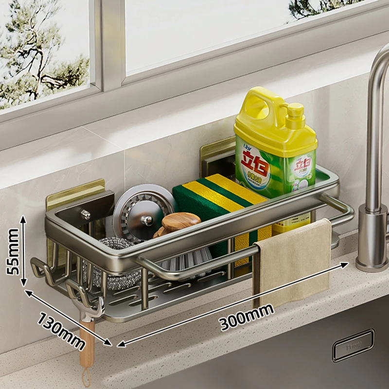 Wall Mount Kitchen Organizers Shelves No punching Sink Cleanup Shelf Adhesive Removable Shelf for Kitchen Tool Sponge Rag Rack