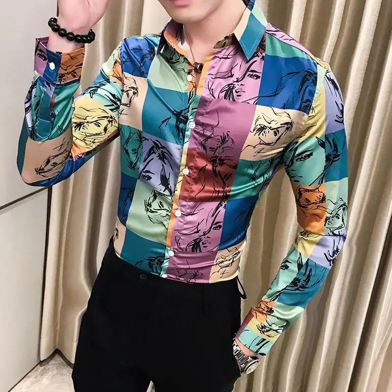 thumbnail image 1 of Camisas para hombre con cuadros a cuadros, estilo anime, hip hop, camisetas coloridas, originales con mangas, moda 2024, estética para hombre, diseñador asiático, 1 of 5