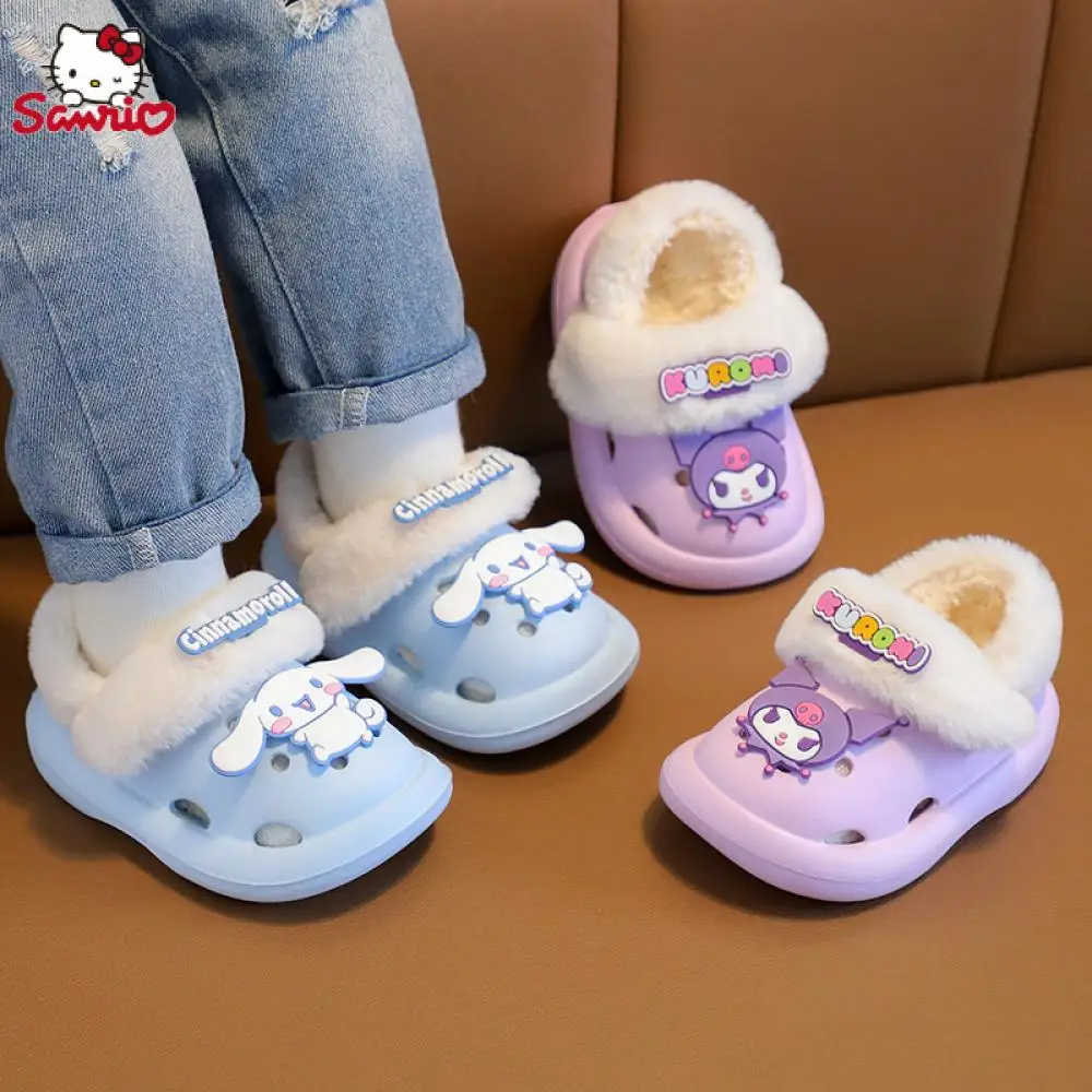 

Sanrio Kuromi My Melody Cinnamoroll детские зимние тапочки Детская Хлопковая обувь Детские теплые тапочки для дома симпатичная мультяшная обувь для девочек