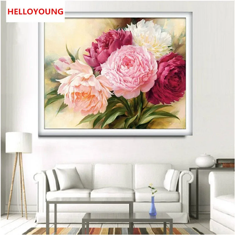 

YGS-133 DIY 5D Full Diamonds Embroidery Peony flowers Round Diamond Painting Cross Stitch Kits Diamond Mosaic Home Decoration