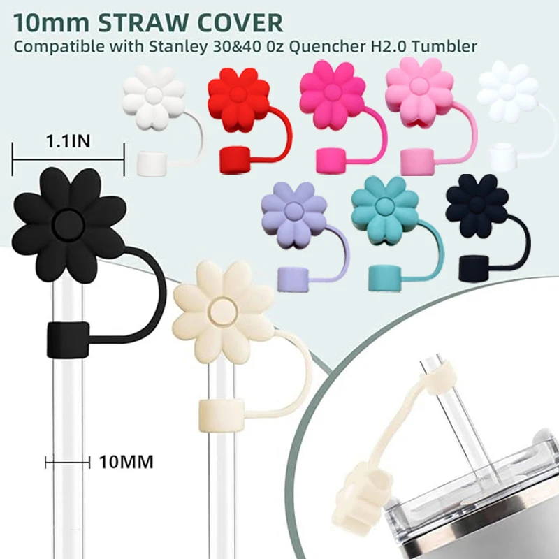 1pcs Flower Silicone Straw Covers For Stanley Cup Cute Silicone Flower Shape Drinking Dust Cap Straw Tips Cover Cup Accessories silicone straw covers