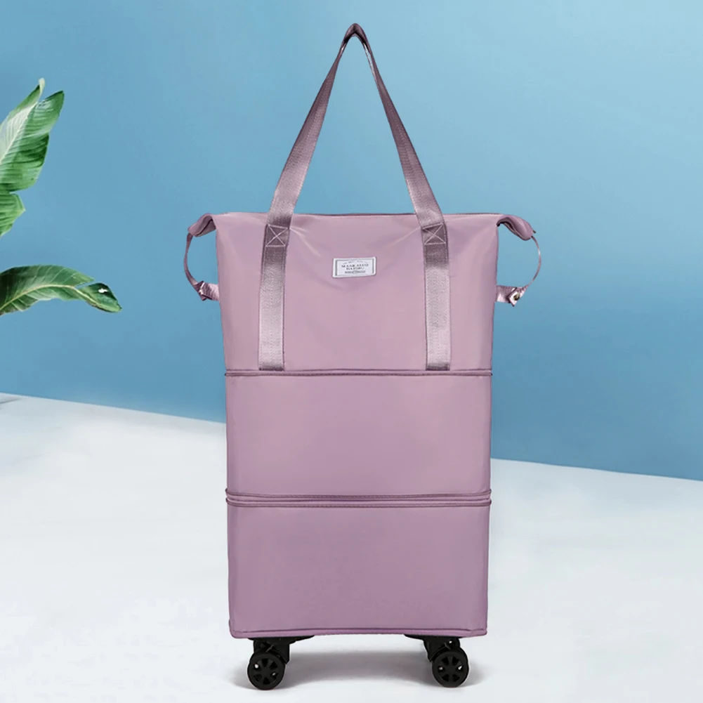 

Foldable Storage Bag with Wheels Collapsible Trolley Bag Large Capacity Dry-Wet Separation Unisex Business Trip Bag