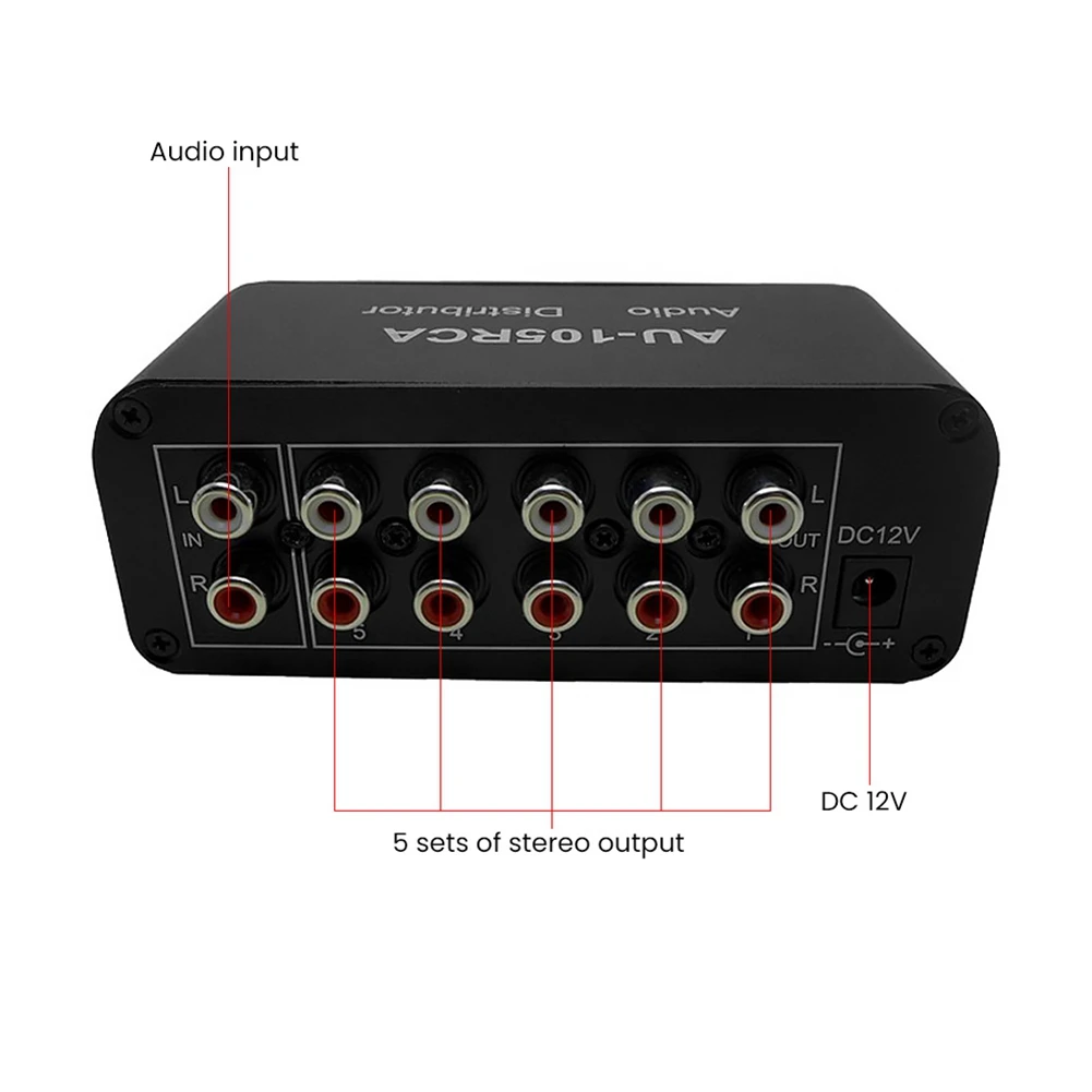 [NEW A09R】 AU-105RCA 오디오 분배기 스테레오 오디오 믹서 RCA 볼륨 조절용 1 입력 5 출력 멀티 채널 오디오 분배기