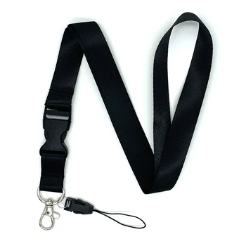 아이디 카드 배지 거치대, 순수 블랙 넥 스트랩 키 랜야드, DIY 행잉 로프 키체인, 끈 목걸이 키링