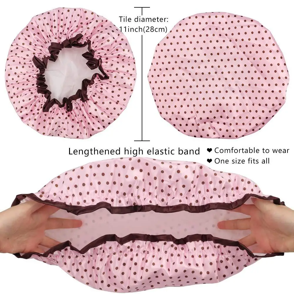 1PC Waterproof Shower Cap Leopard Print Double Layer Elastic Shower Hair Cover Reusable Wave Point Shower Cap Bathroom Supplies