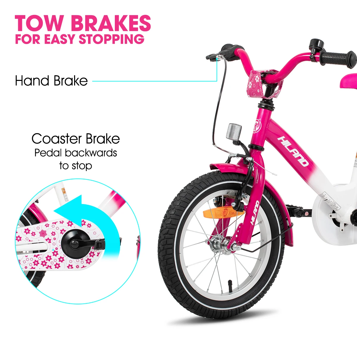 HILAND Kids Bike for Boy and Girl Ages 2-7 Years Old, 12 14 16 Inch Toddlers Bicycle with Training Wheels Bell Rear Rack 4
