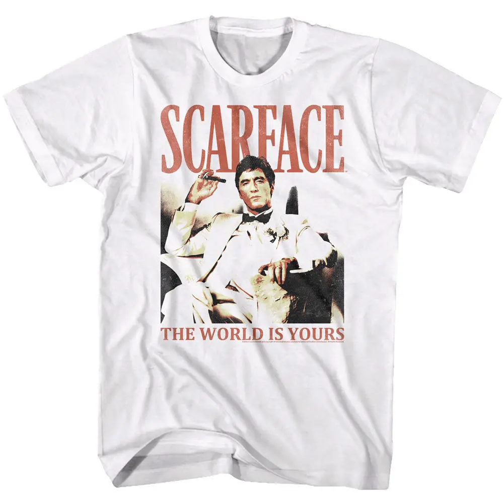 Scarface Tony Montana World Is Your Maglietta Da Uomo White Black Pacino Moist Movie