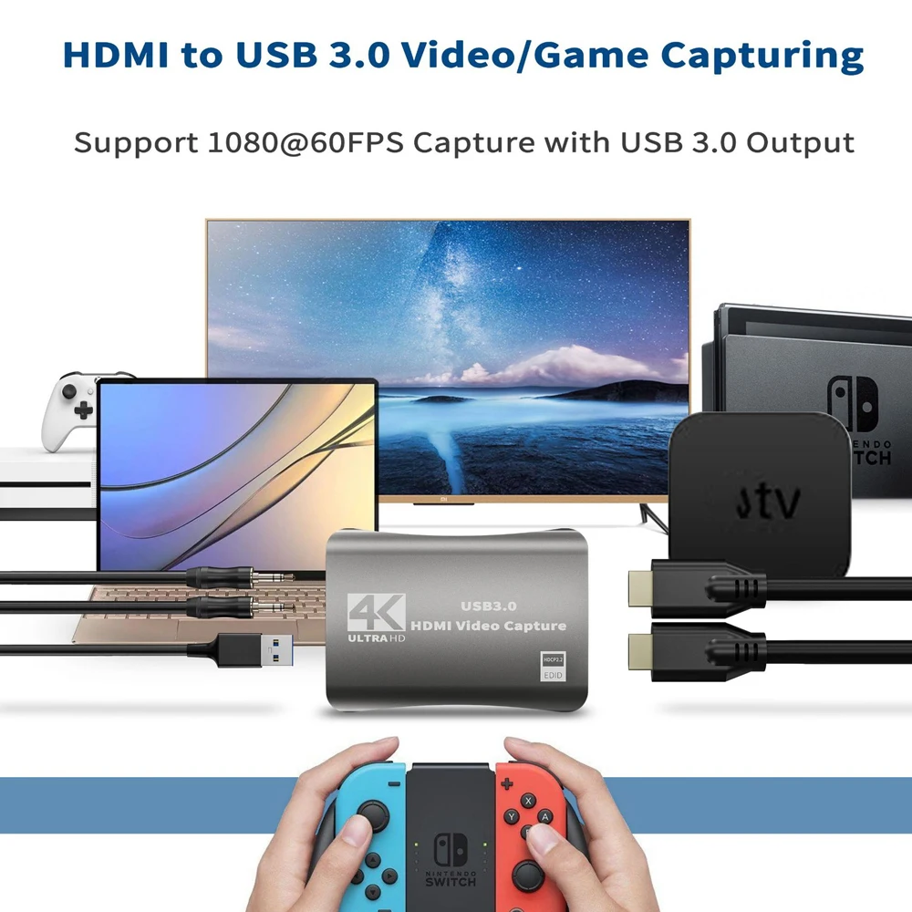 LTS FAFA Carte de capture de jeu Carte de capture audio vidéo 4K HDMI USB  3.0 Dispositif de capture vidéo Full HD 1080P pour l'enregistrement de jeux