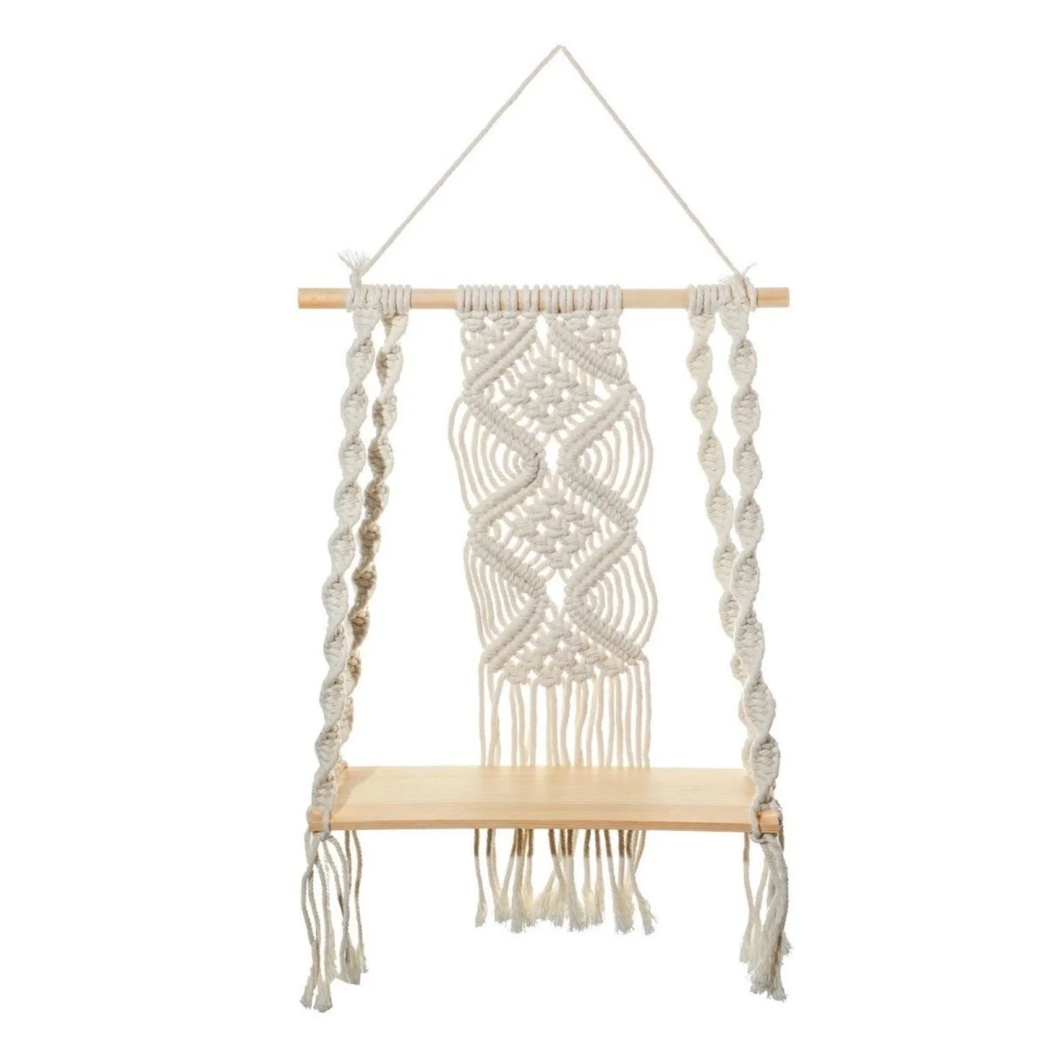 Boho Chic Macrame Wall Hanging Shelf - Woven Rope Plant Hanger for Stylish Decor & Versatile Storage
