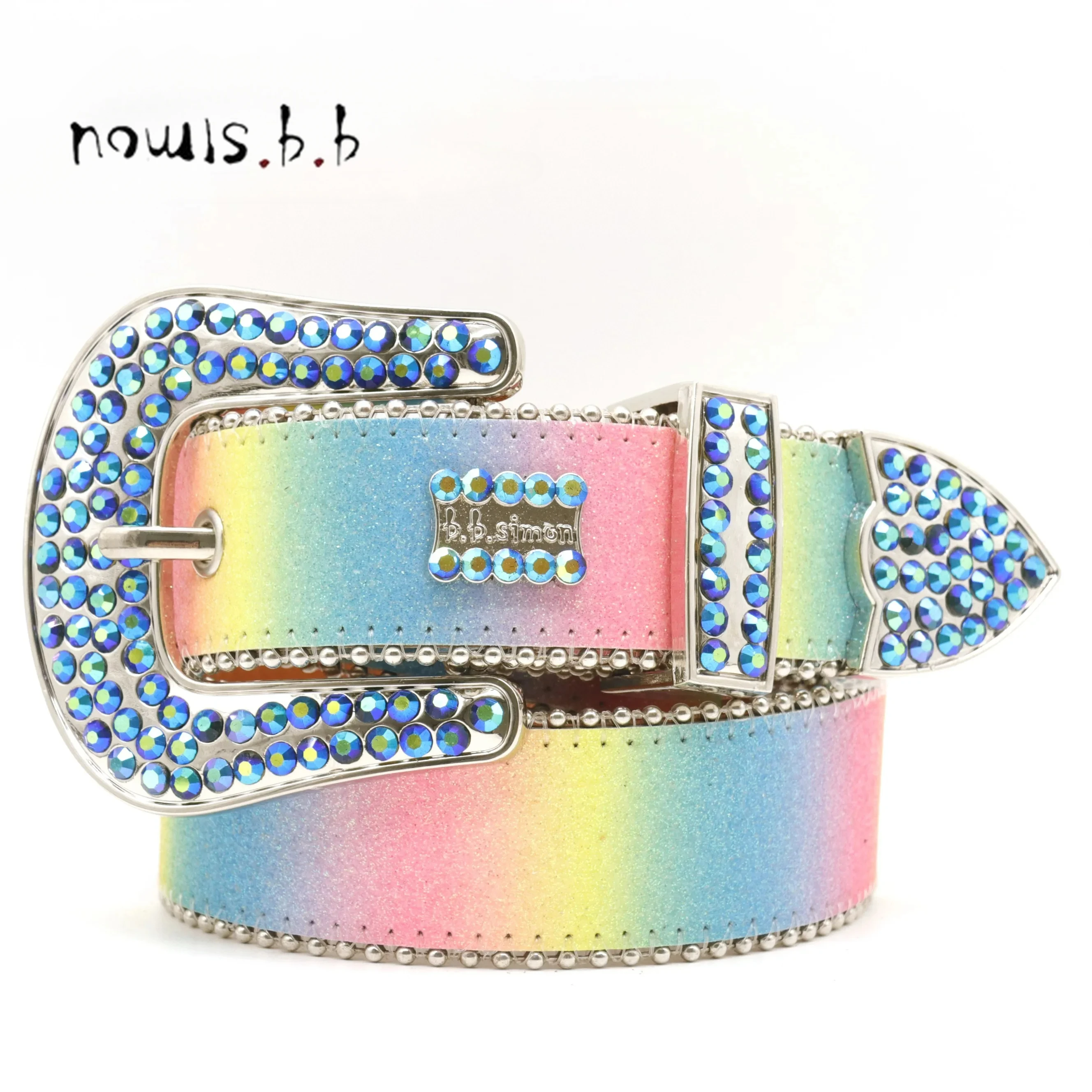 

Shiny silver leather bb simon belts for women western rhinestone studded belt men vintage diamond buckle belt jeans waistbands