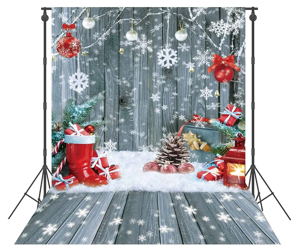 

Christmas Wood Wall Floor Backdrop Winter Snowflake Gifts Decor Photography Background Kids Family Holiday Party Photo Banner