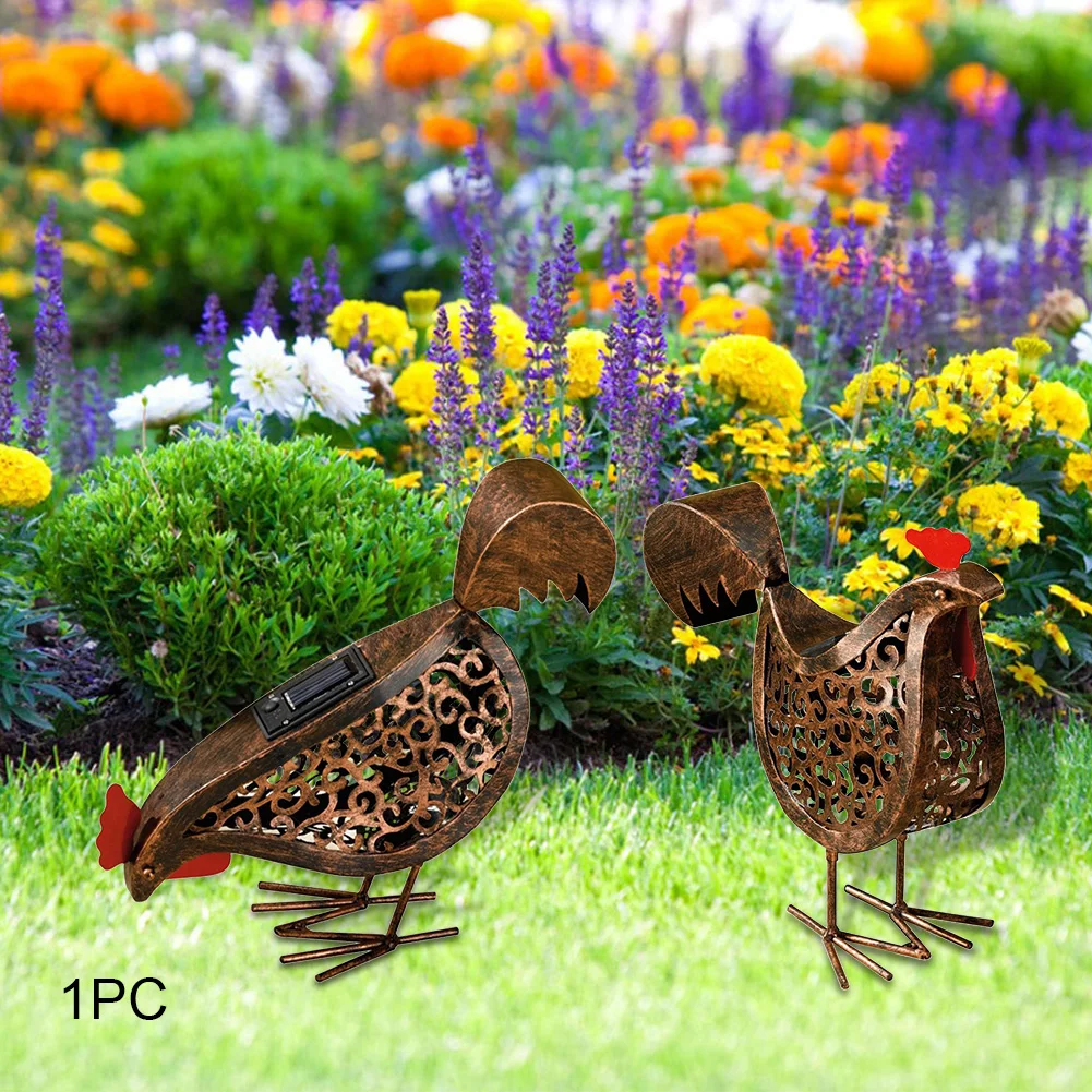 Home Decor Iron Art Craft Solar Light Accessories Universal Waterproof Led Outdoor Garden Night Lamp Lawn Scroll Hens Ornament