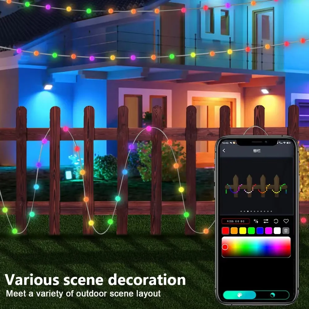 LED String Lights Outdoor RGB String Lights 10M 66Bulbs Smart APP Bluetooth Control LED Light String For Indoor Outdoor Party Christmas Decor