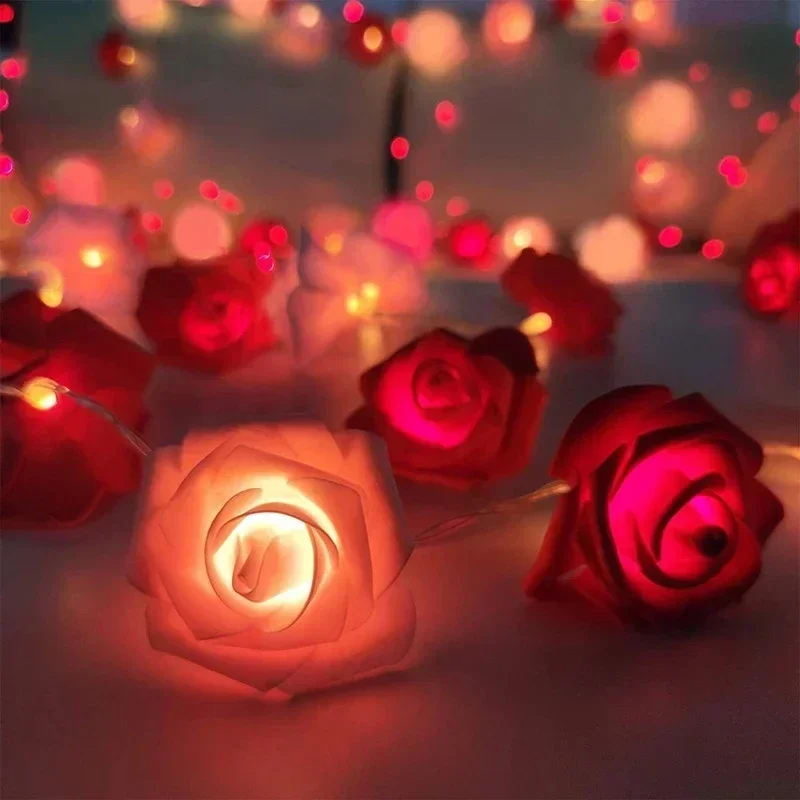 Rose LED Flower String Lights Garland Fairy Lights Romantic Lamp 3M 20LEDs For Wedding Valentines Day Christmas Party Decoration new 2023 led solar lights outdoor garden lamp waterproof courtyard stair garden fence balcony exterior wall farm decoration hifi