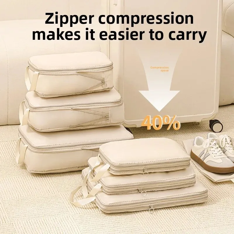 Juego de 4 Cubos de Embalaje para Viaje, Organizadores de Ropa con Compresión, Bolsas de Almacenamiento Impermeables para Equipaje con Asas para Accesorios de Viaje