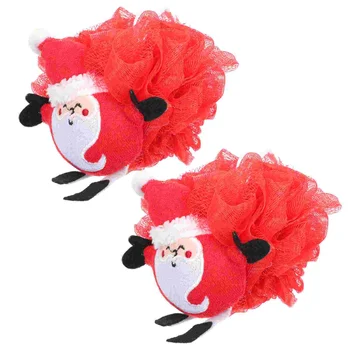 2 PCS Christmas Loofah Bath Xmas Style Shower Flowers Child Balls Back Scrubbers Cartoon Body Wipes or Rubbing Cleaning