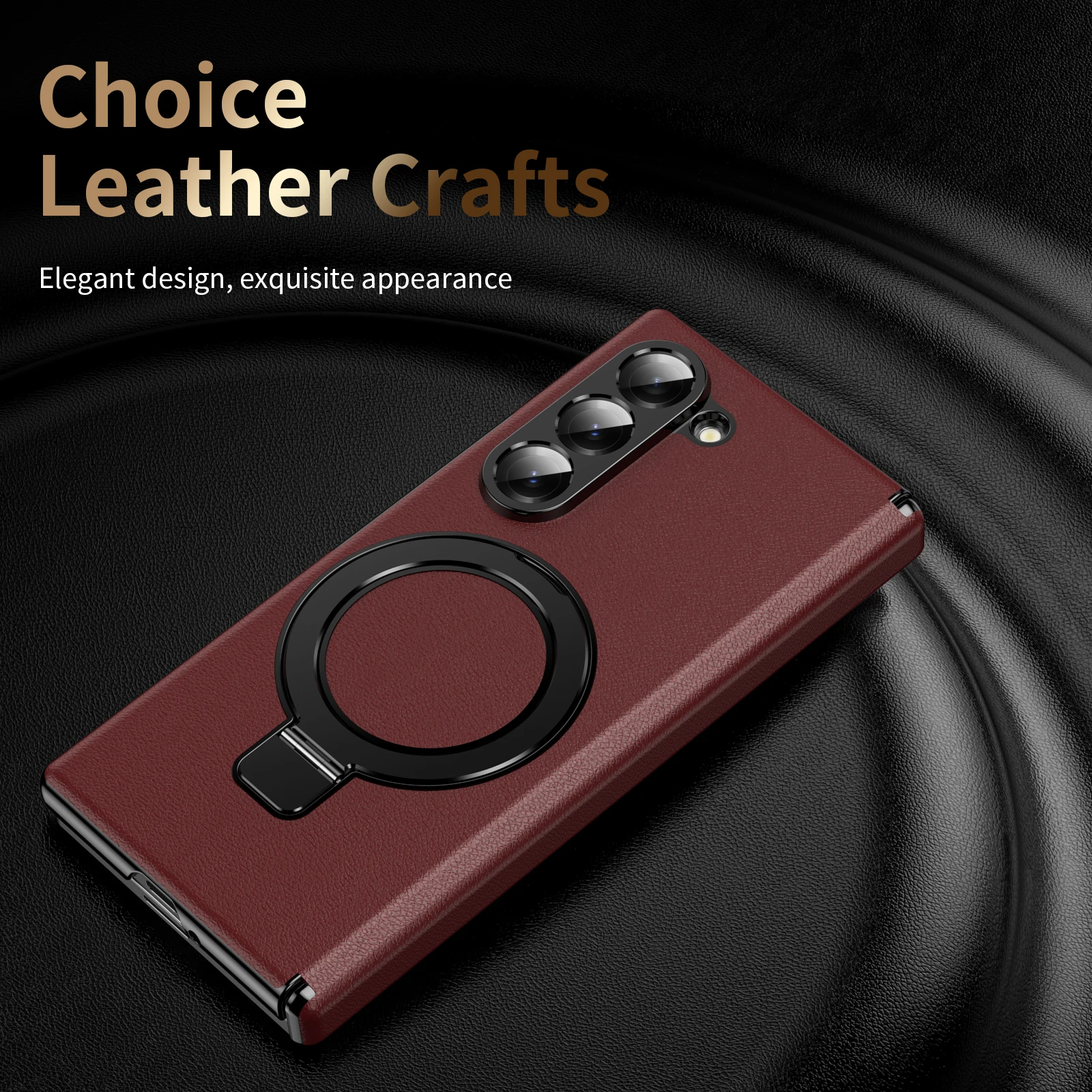 Leather Magnetic Case with Hinge Bracket & Full Screen Glass Protection