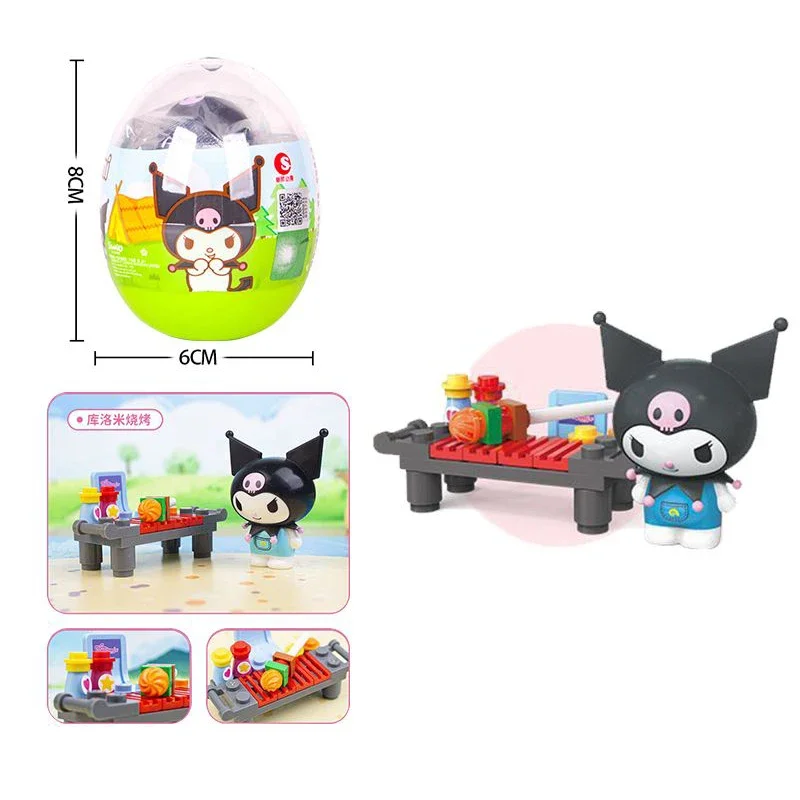 Hello Kitty Sanrio Building Block Set Anime Figure My Melody Kuromi Cinnamoroll Doll PVC Twisted egg toys Child Birthday Gift