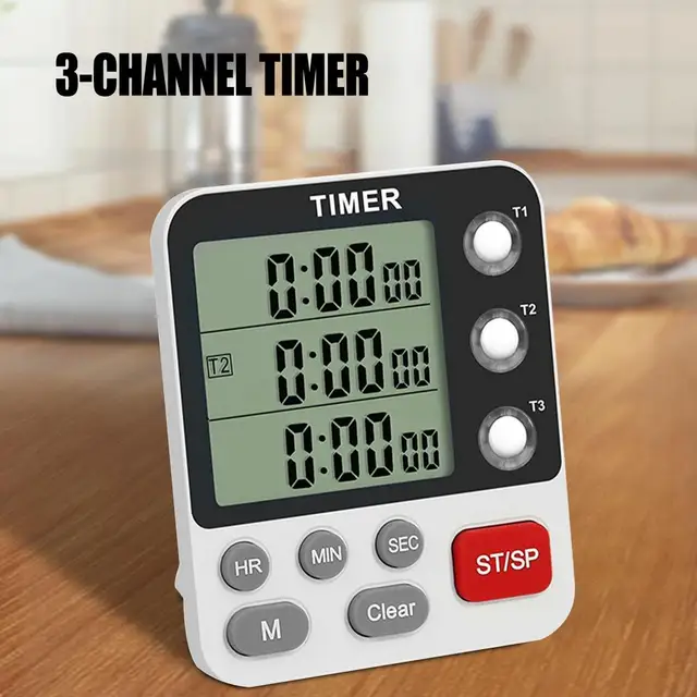  Photect 2 Pieces Digital Dual Kitchen Timer 3 Channels Count  UP/Down Timer Cooking Timer with Magnetic Back Loud Alarm Large Display  Countdown Timer for Cooking Classroom Kids Teacher Study : Home