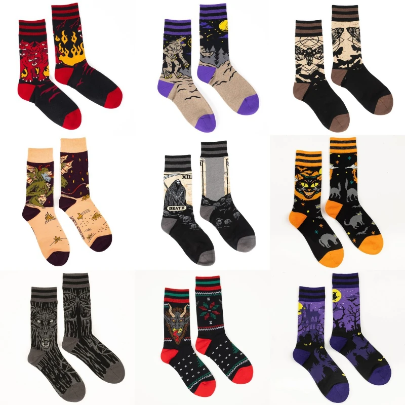 Spring/Summer New Personalized Gothic Style Dark Retro Jacquard Fashion Socks Couple Cotton Socks wholesale new simple design spring summer woman solid color twist striped street fashion harajuku retro girl middle tube socks