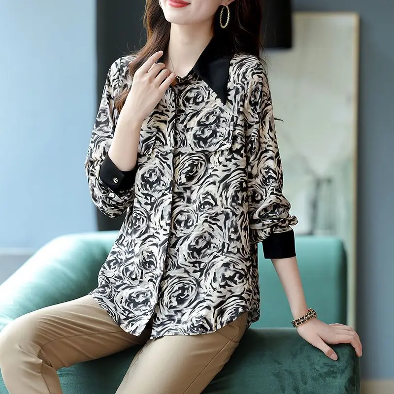 

Vintage Printed Lapel Button Floral Shirt Women's Clothing 2022 Autumn New Loose Casual Tops All-match Office Lady Blouse