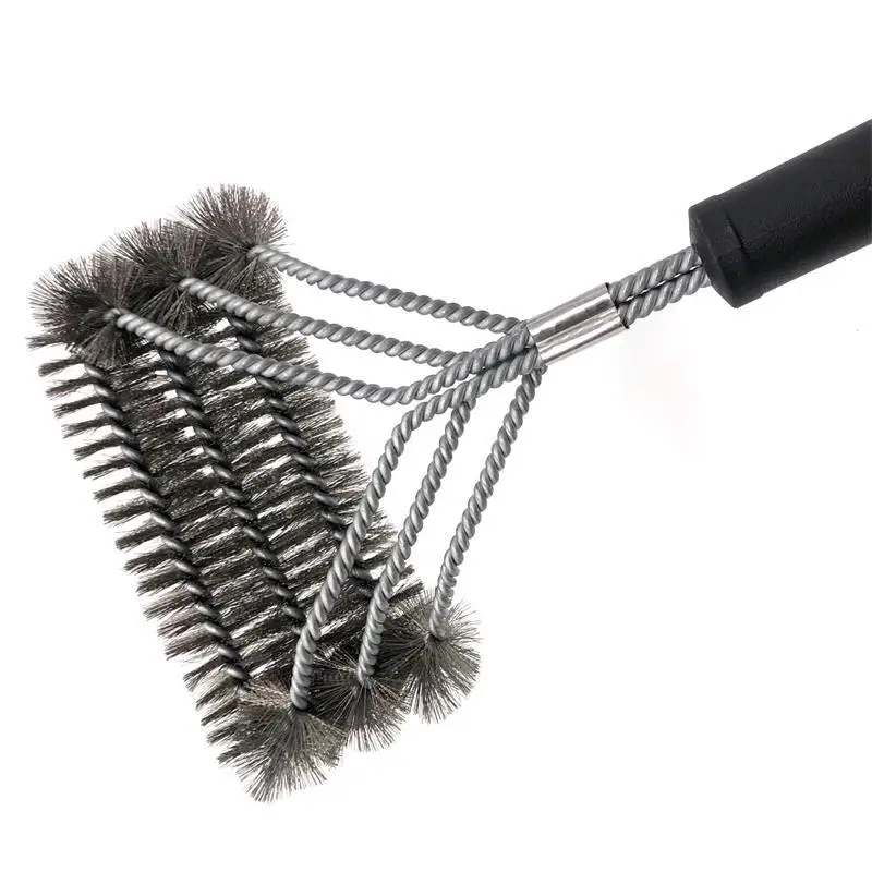 Stainless Steel Grill Brush Grill Cleaning Tool Household Barbecue Three Layers Steel Wire Cleaning Brush BBQ Outdoor Tool