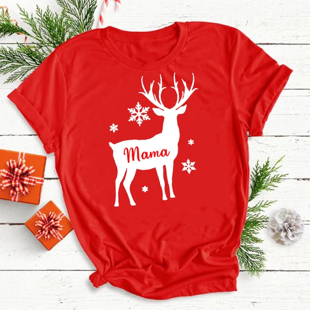 Family Matching Clothes Mother Kids Christmas Deer Print T Shirt Tops Dad Mom Bro Sis Fashion T-shirt Winter Holiday Look Outfit