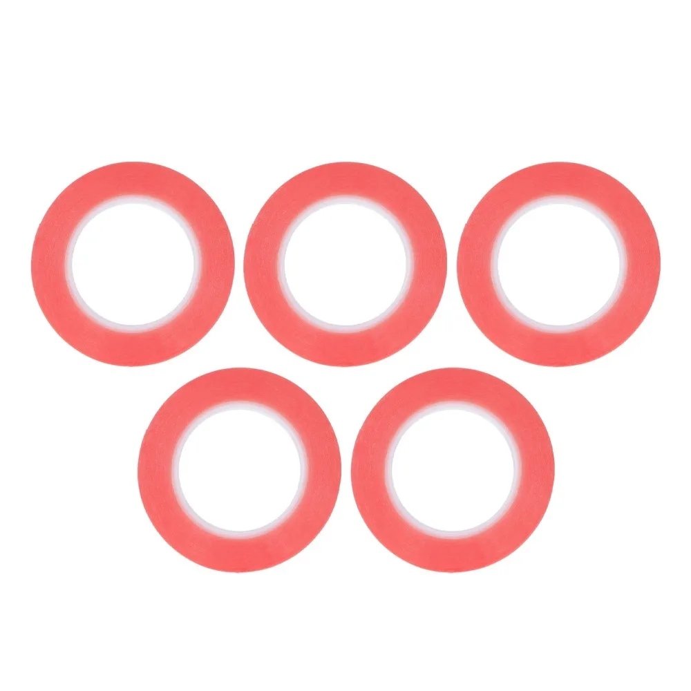 Red Double-Sided Adhesive Tape Set - 5 PCS, Strong Removable PET, Various Widths