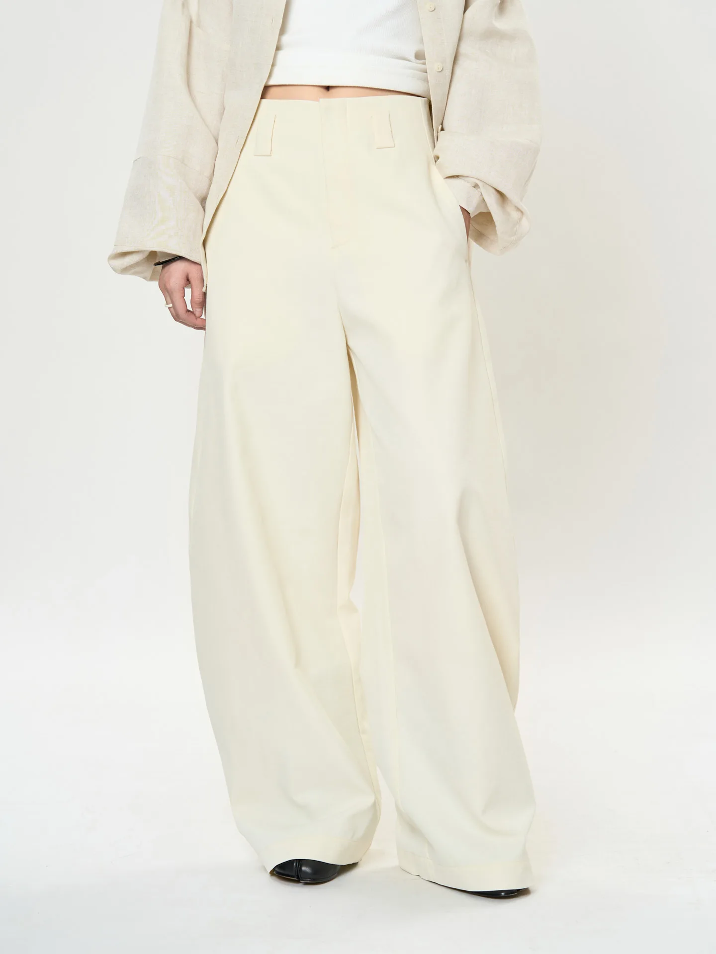 [LANMREM] Office Lady Suit Wide Leg Pants For Women High Waist Solid Color Female Casual Trousers 2025 Spring New 26Z1277