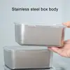 Stainless Steel Square Plate With Lid Rectangular Food Storage Pan Commercial Dish Tray Large Refreshing Lunch Box Container 1
