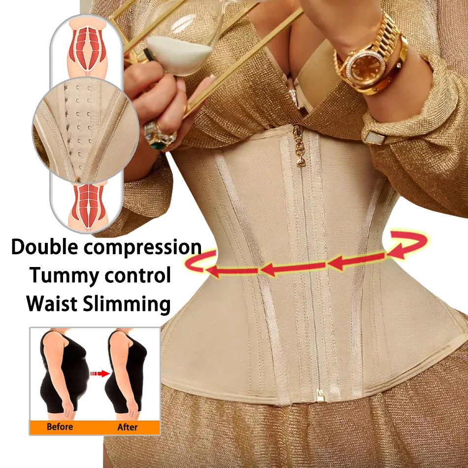 Women's Waist Cincher Boned Corsets Shapewear Women Solid Buckle Underbust  Girdle Hourglass Bodyshaper Back Support, Double Lined Bodysuit Shapewear  for Women Tummy Control Thong 4 In 1 at  Women's Clothing store