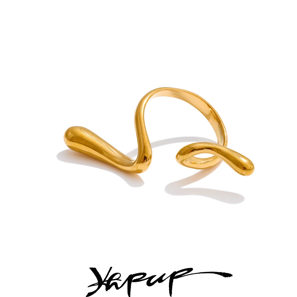 Yhpup Stainless Steel Twisted Irregular Adjustable Creative Fashion Ring