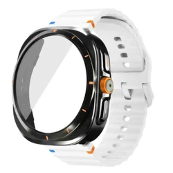 Ultra Case+Band with Tempered Glass Screen Protector for Galaxy Watch 7 44mm (White Black)