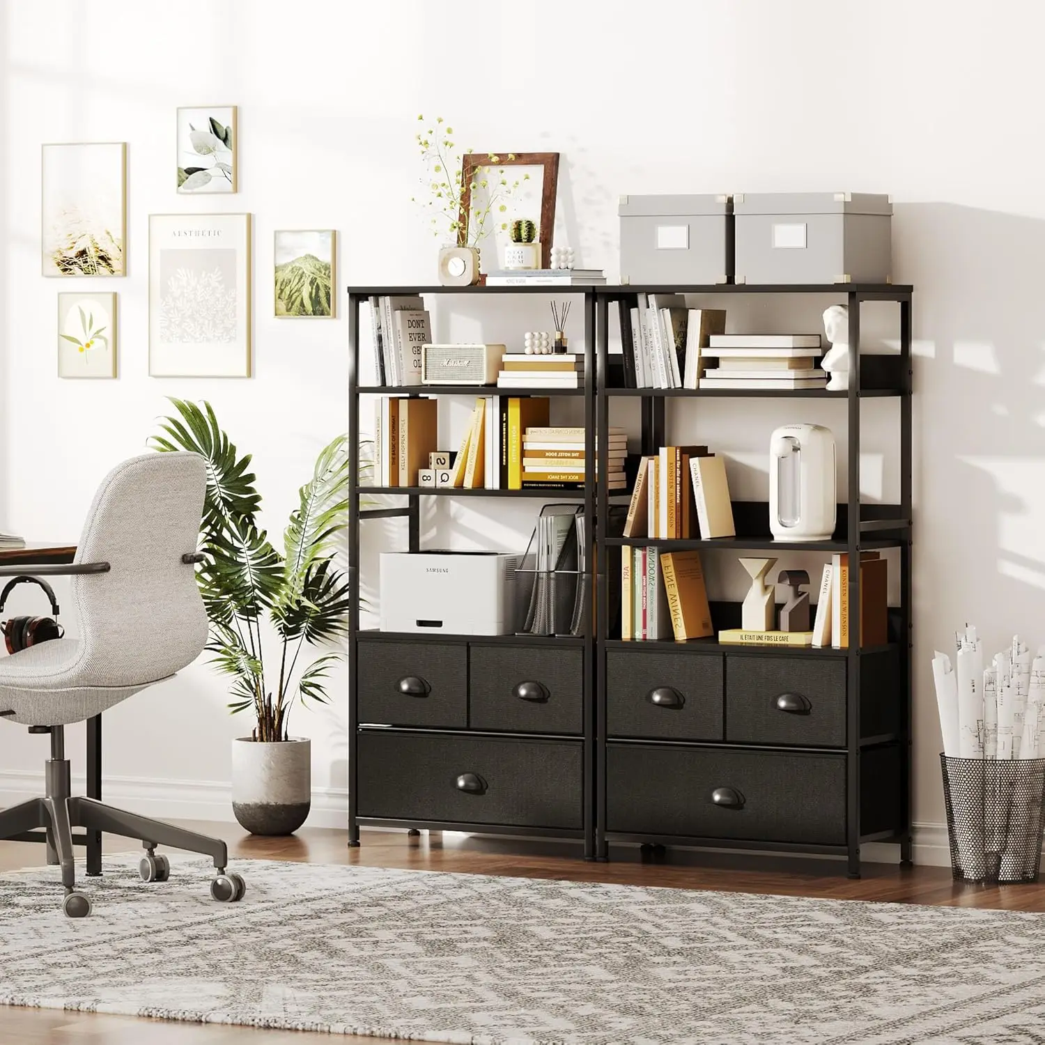 رف تخزين مكون من 4 طبقات، 3 أدراج، إطار معدني أسود...