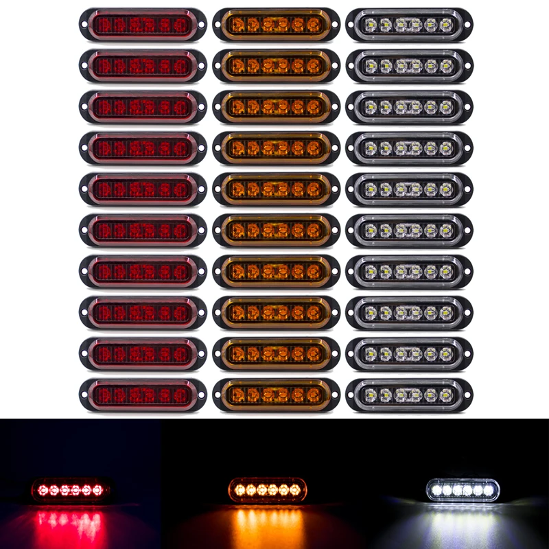 410pcs6LED12V24VExternalSideMarkerWarningTailLightClearance