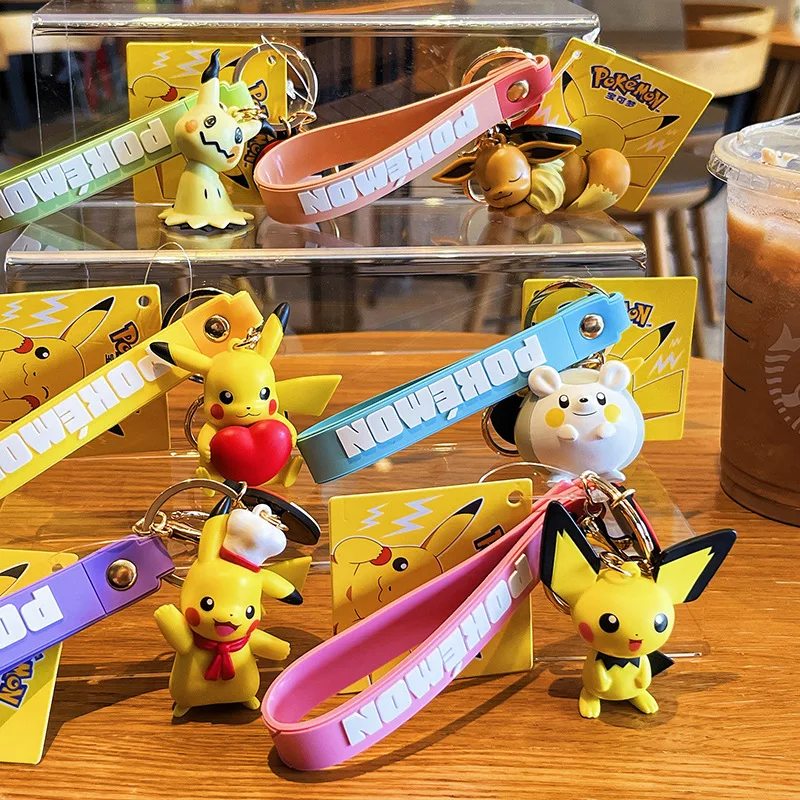 

Pokemon Pikachu Mimikyu Pichu Eevee Anime Figure Keyring Bag Accessories PVC Cartoon Decoration Children's Toys Birthday Gifts