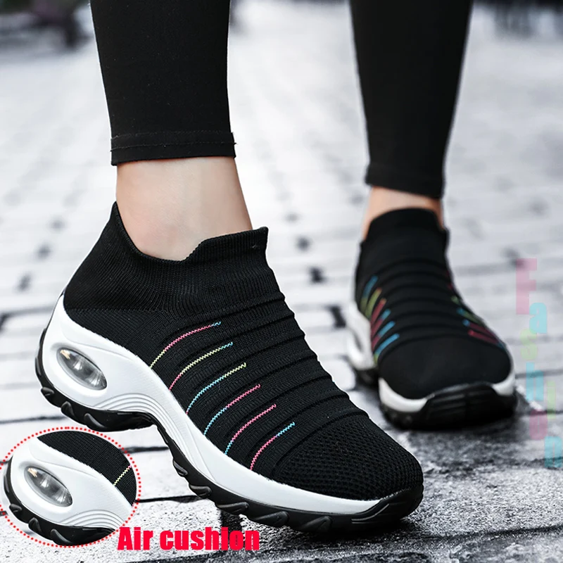 

Flat Shoes Women Running Platform Zapatos De Mujer Air Cushion Pure Colour Sneakers Female Soft Loafers