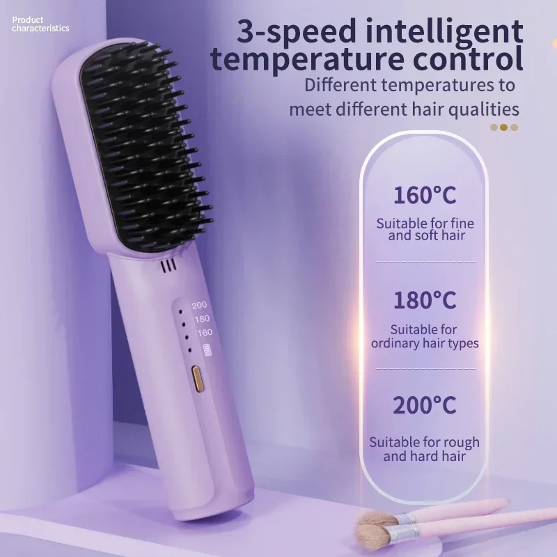 Wireless Hair Straightener Heating Negative Ion Straight Curling Hair Comb Rechargeable Anti-scalding Electric Care Brush hair straightener hair straightener brush hair straightener comb