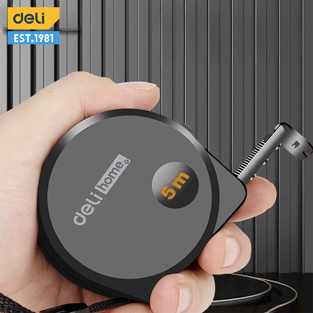 Deli Tools 1 Pcs 5M Measuring Tape Black Carbon Steel Material High Quality Household Woodworking Portable Measuring Tool