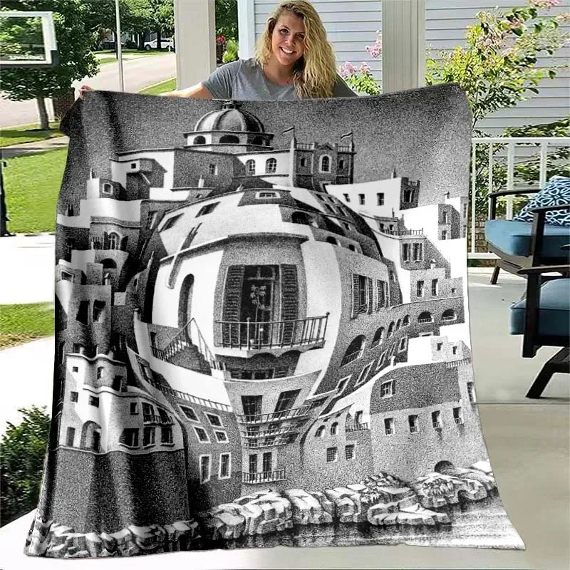 Escher Visual Disorder Art Pattern Flannel Throw Blanket Soft Lightweight Warm Blanket Bedroom Couch Bed Decor Kids Adults Gift 4