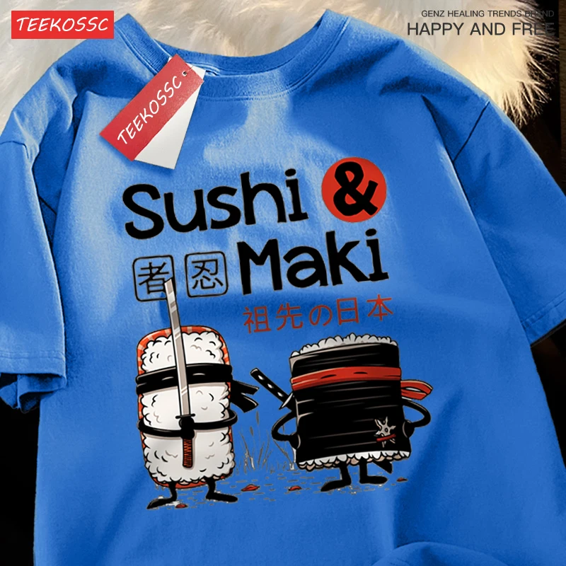 Theduc Unisex Cotton Crewneck Sushi Graphic T-Shirt - Fashionable Loose Fit Top