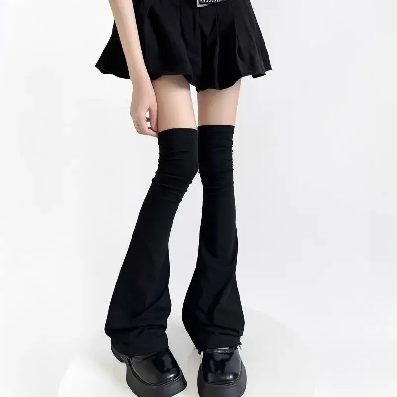 Subculture Harajuku Grunge Flare Leg Warmers Socks Knee High Boots Cover Streetwear Y2k Sweet Lolita Horn High Tube Socks