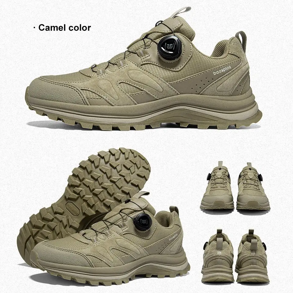 Baasploa Herren-Wanderschuhe mit Drehverschluss, Outdoor-Schuhe aus Leder, Spritzwassergeschützt, Weiche Laufschuhe, Rutschfest – Detail 17