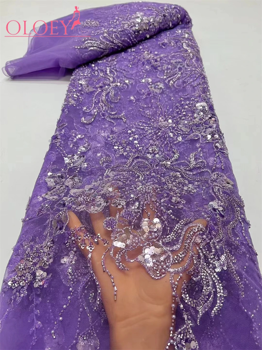 New Fashion French Embroidery Handmade Beaded Lace Fabric With Sequins African Nigerian Fabric For Wedding Dress