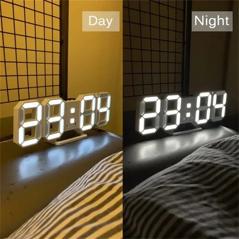 Decoration for Bedroom 3D Digital Wall Clock Home Adjustable Living Room Decor Night Light Mode Decorate Clocks Decorations