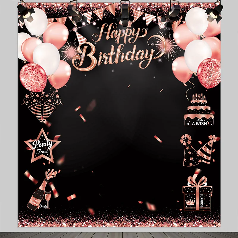 Rose Gold Happy Birthday Banner - Vintage Dekoration Für Frauen (179,8x110 Cm), Für 30.-90. Geburtstag, Mit Aufhängeseil